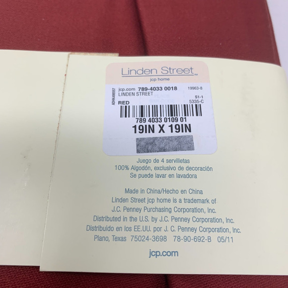 Lot 4 x NEW Linden Street JCP 100% Cotton Dinner Napkins 19" x 19" Red Wine - Picture 5 of 5